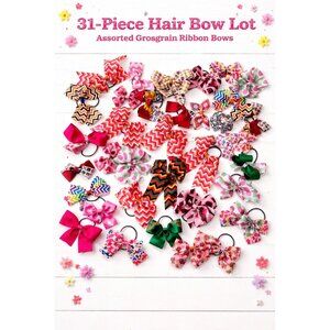 31-Piece Hair Bow Lot Girls Grosgrain Ribbon Ponytail Holders Colorful Mix